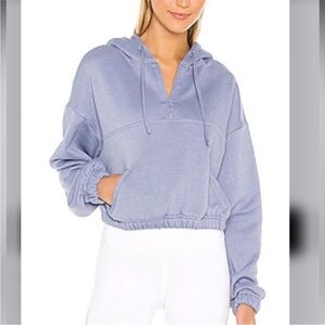 ALO Yoga Cropped Stadium Half  Zip Hoodie Size S in Blue Moon
